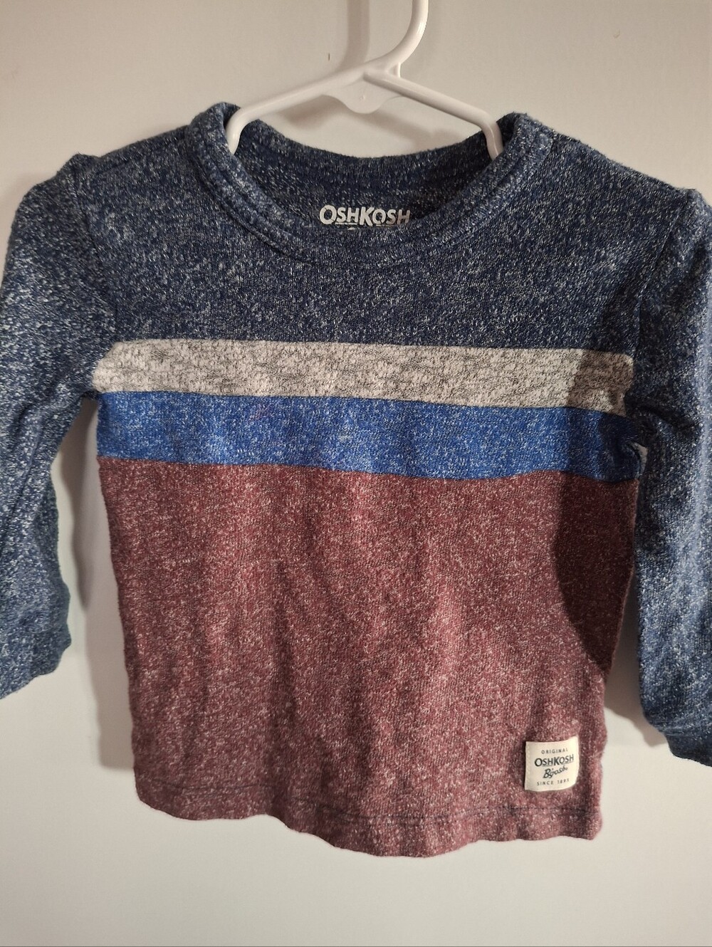 OshKosh B'gosh Blue, White & Maroon Colorblock Long Sleeve Tee
